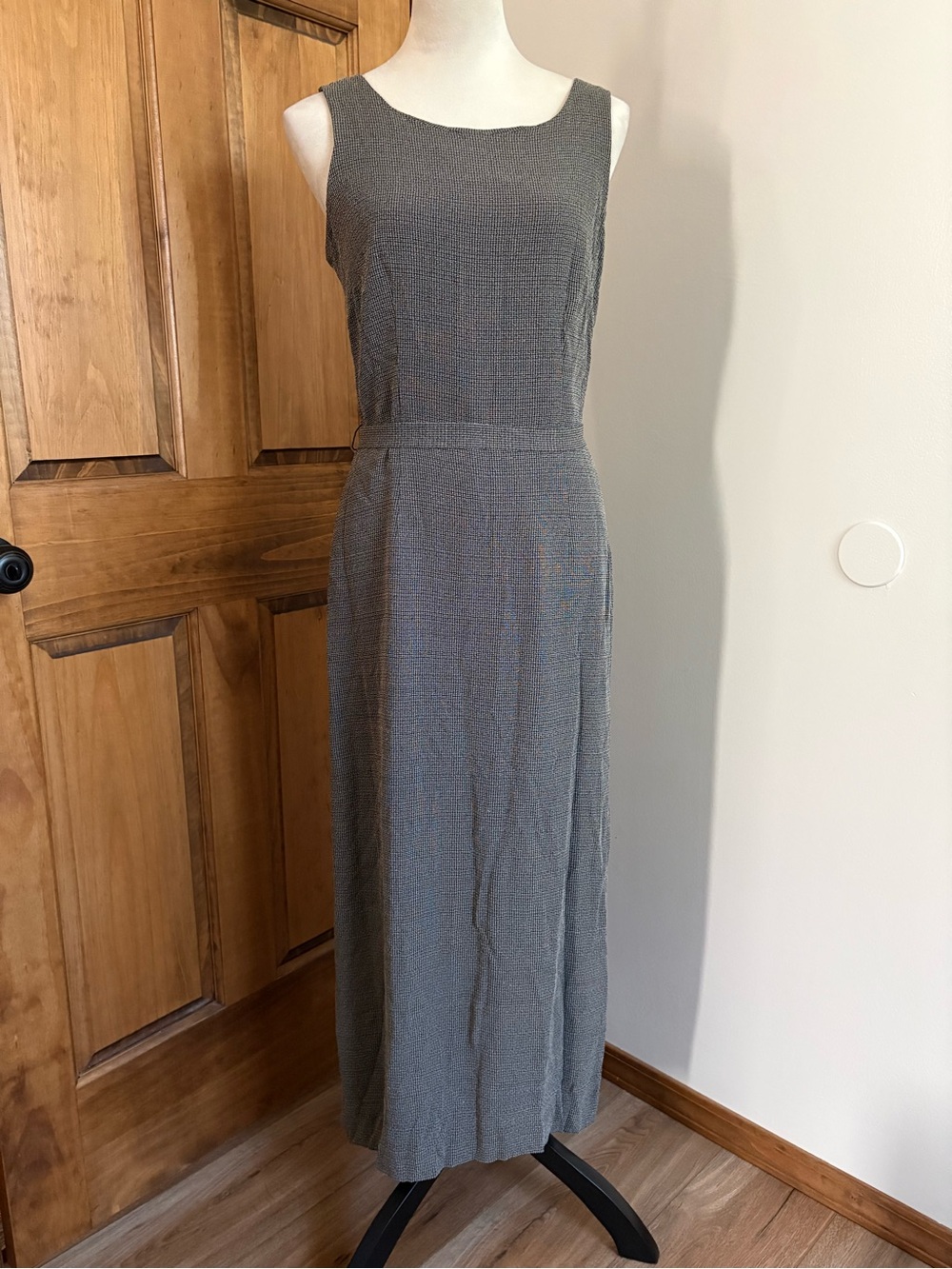 Ann Taylor Vintage 90s Button-Down Back Houndstooth Sleeveless Maxi Dress 6
